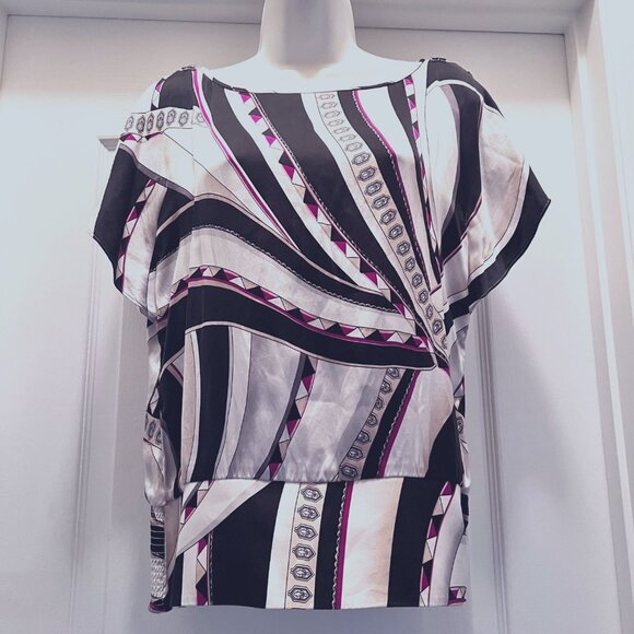 White House Black Market Tops - White House Black Market Silk Stretch Fitted Waist Cut Out Shoulder-Small-Short